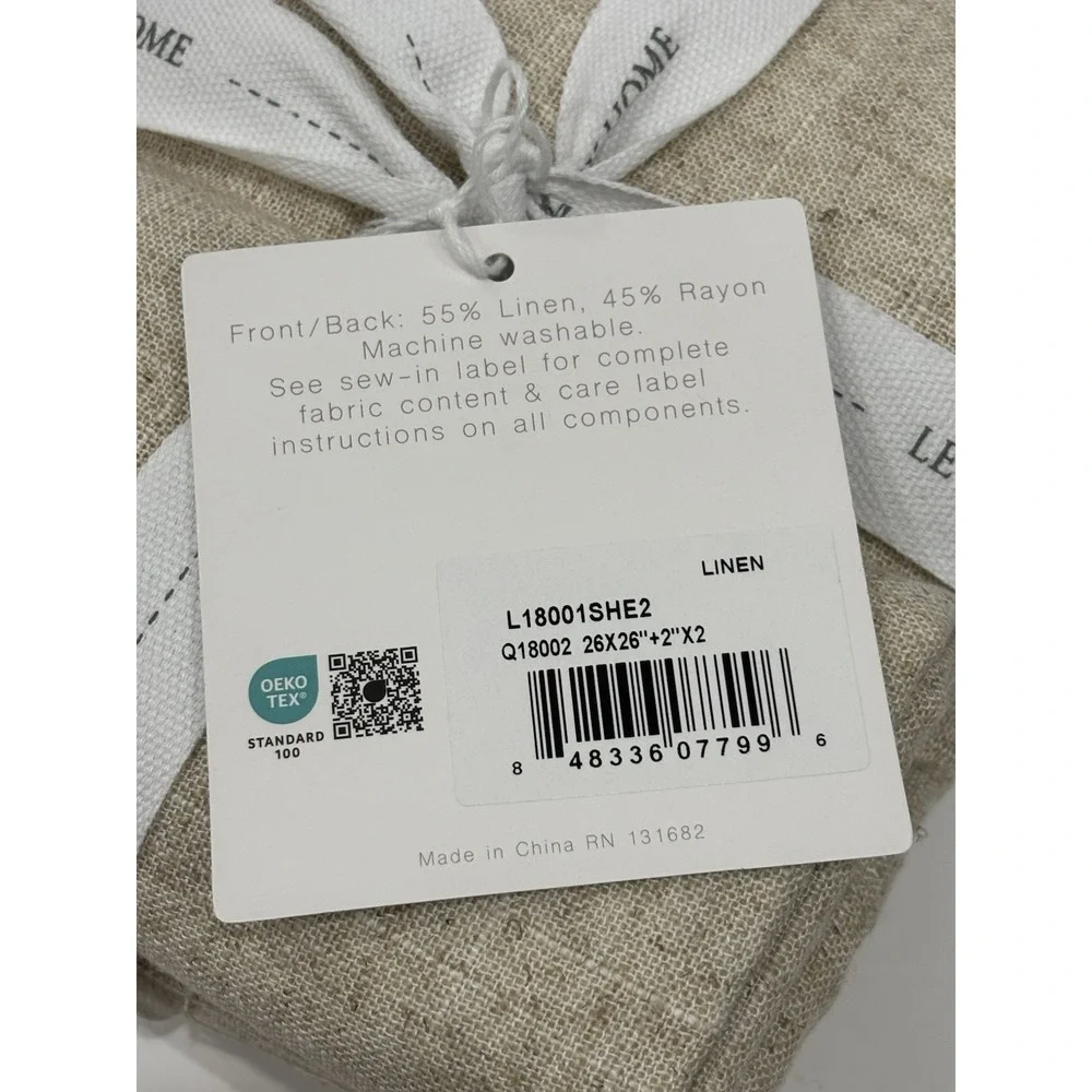 Levtex Home Euro Sham Set 2 Linen Blend 26x26 Natural Decorative Pillow Covers